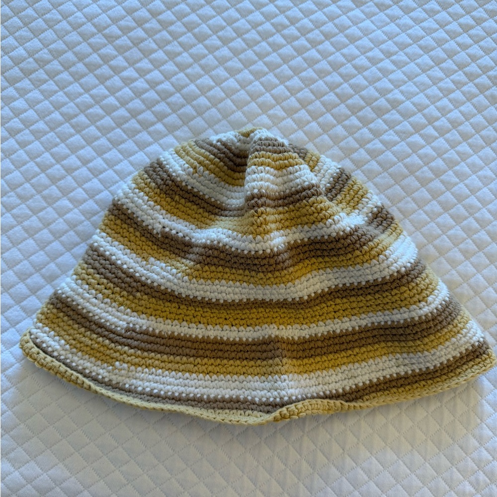 Madwell yellow, brown and white striped bucket hat